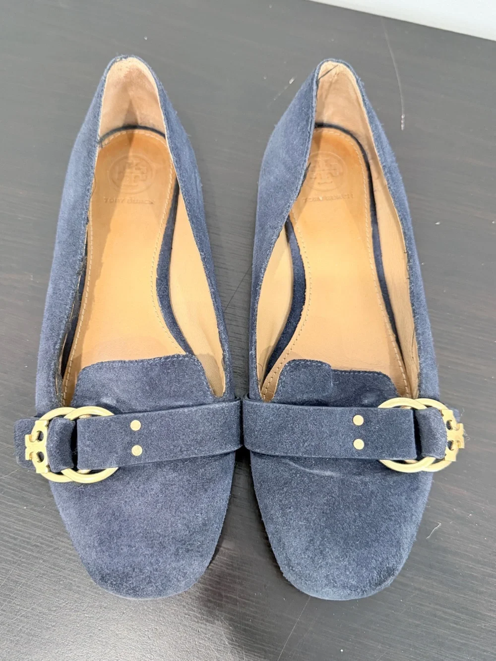 Tory Burch Logo Navy Blue Marsden Ballet Sz 8